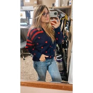 Vintage Colorblocked Button Front Striped Polka Dot Grandpa Cardigan